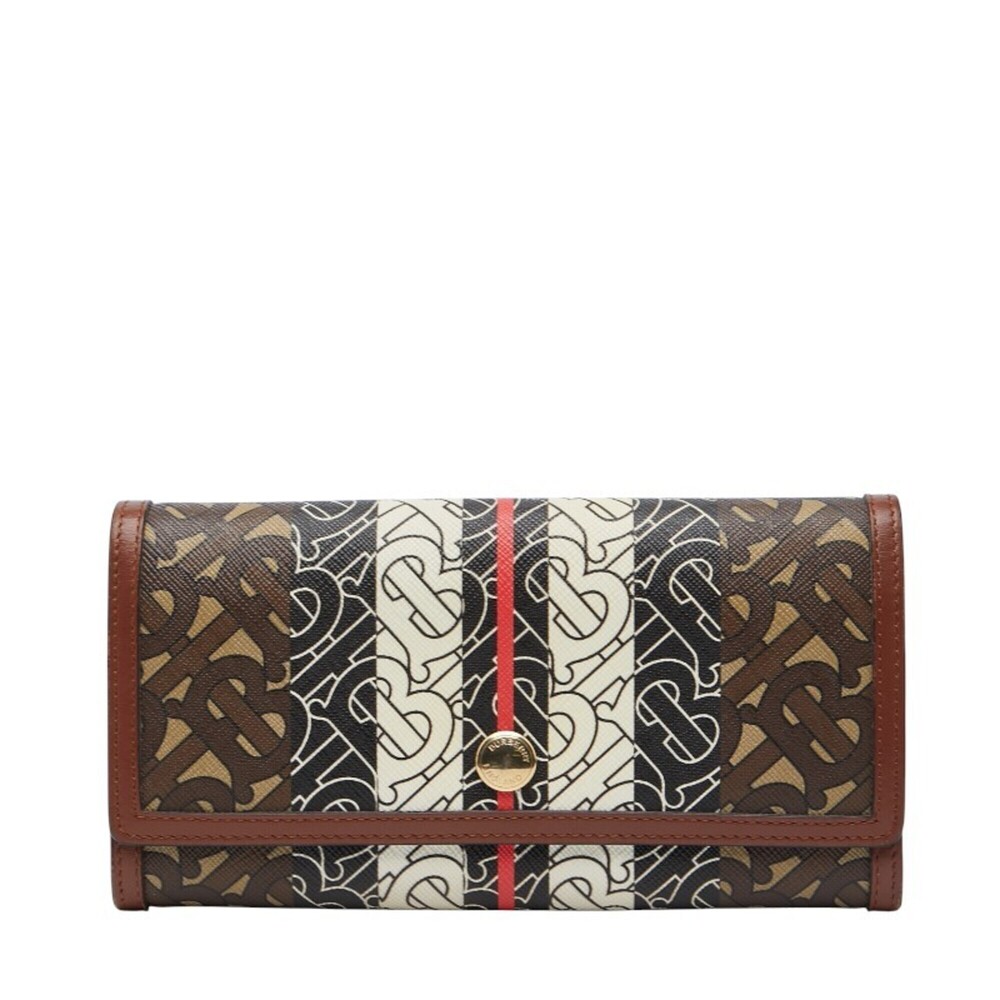 Burberry TB Monogram Long Wallet, Brown & Black Leather, Women's BURBERRY